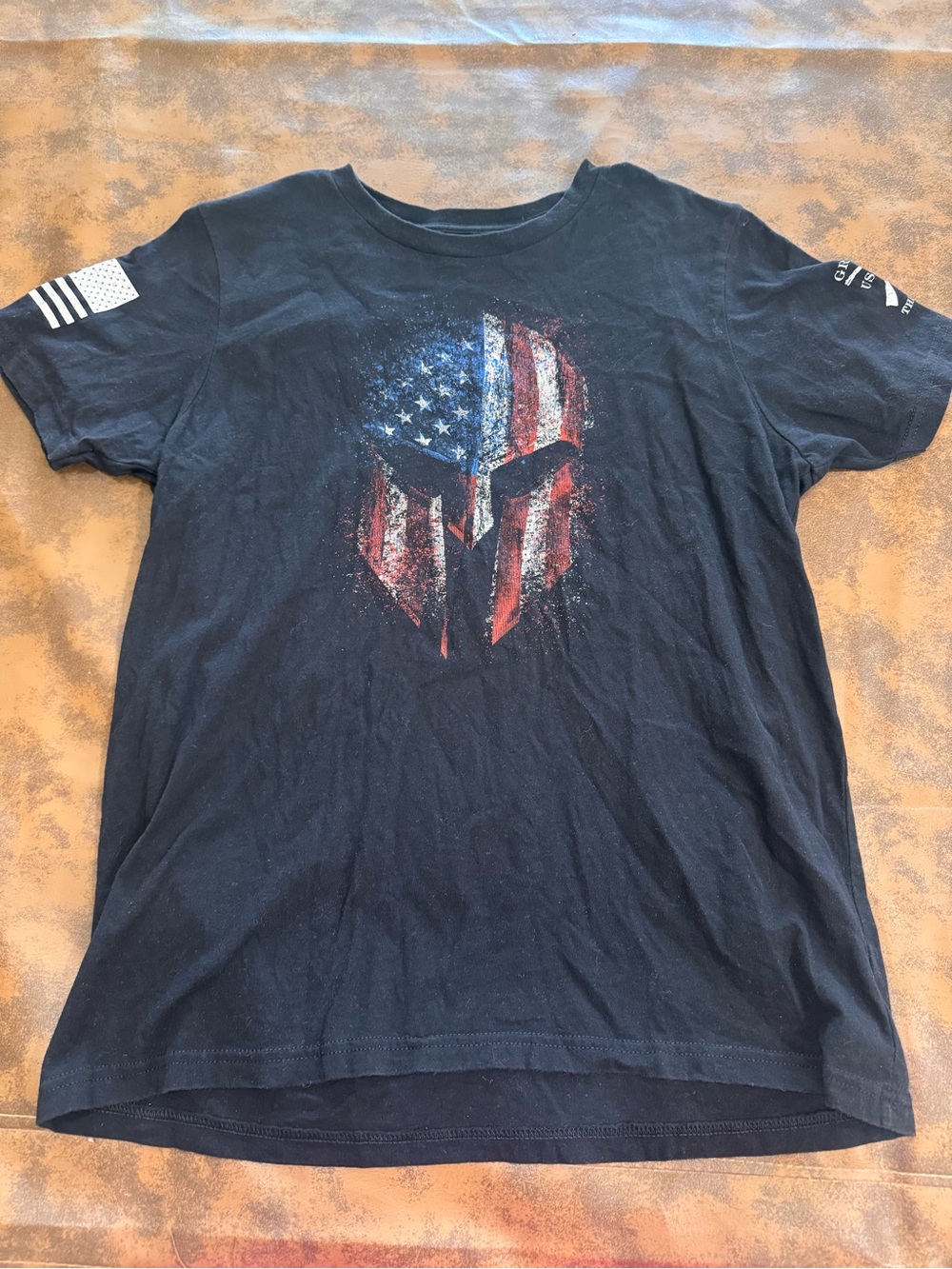 Grunt Style Black Short-Sleeve Tee with Distressed American Shield
